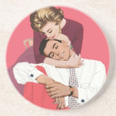 ヴィンテージ恋と恋、ピンクの新婚 コースター (正面)