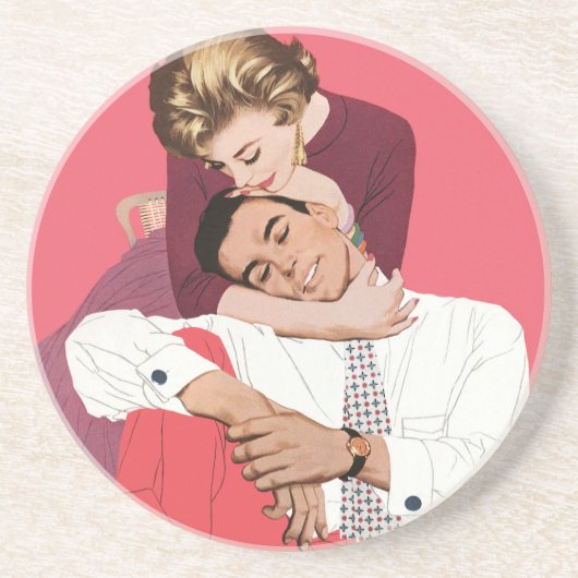 ヴィンテージ恋と恋、ピンクの新婚 コースター (正面)