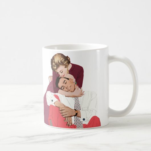 ヴィンテージ恋と恋、ピンクの新婚 コーヒーマグカップ (右)