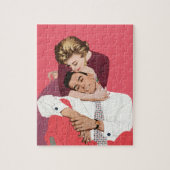 ヴィンテージ恋と恋、ピンクの新婚 ジグソーパズル (縦)