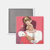 ヴィンテージ恋と恋、ピンクの新婚 マグネット (正面/裏面)