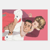 ヴィンテージ恋と恋、ピンクの新婚 ラッピングペーパーシート (正面3)