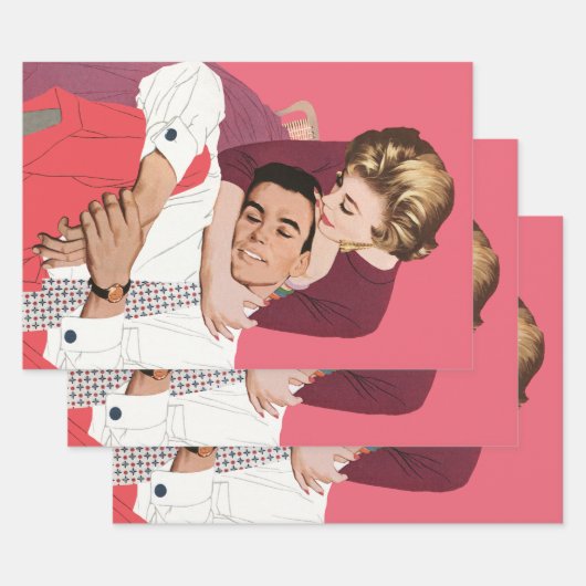 ヴィンテージ恋と恋、ピンクの新婚 ラッピングペーパーシート (セット)
