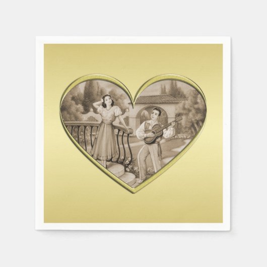 ヴィンテージ恋愛夫婦、男女、金ゴールド スタンダードカクテルナプキン (正面)