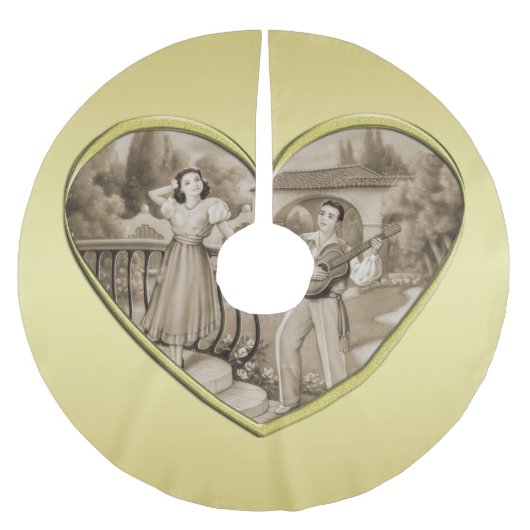 ヴィンテージ恋愛夫婦、男女、金ゴールド ブラッシュドポリエステルツリースカート (正面)