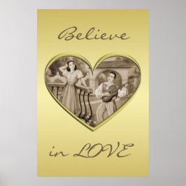 ヴィンテージ恋愛夫婦、男女、金ゴールド ポスター