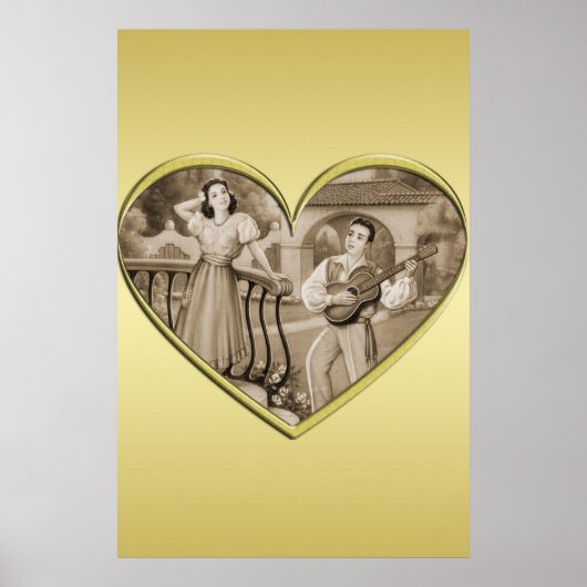 ヴィンテージ恋愛夫婦、男女、金ゴールド ポスター (正面)