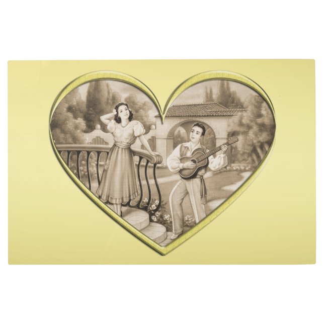 ヴィンテージ恋愛夫婦、男女、金ゴールド メタルプリント (正面)