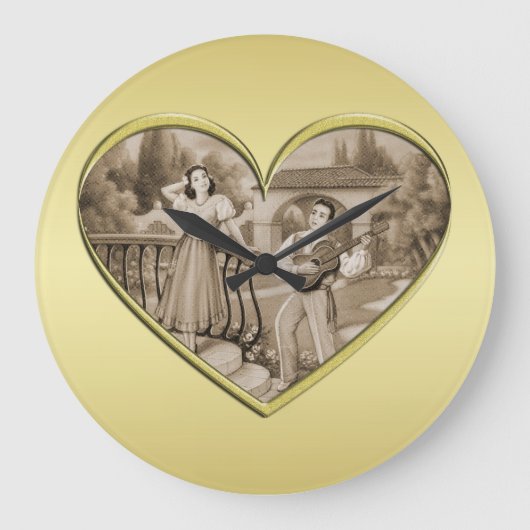 ヴィンテージ恋愛夫婦、男女、金ゴールド ラージ壁時計 (正面)
