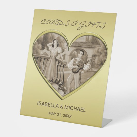 ヴィンテージ恋愛夫婦、男女、金ゴールド 台座サイン (正面)