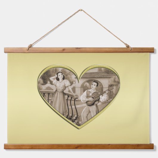 ヴィンテージ恋愛夫婦、男女、金ゴールド 吊り下げ型タペストリー (正面)