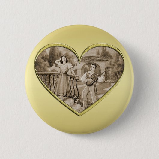 ヴィンテージ恋愛夫婦、男女、金ゴールド 缶バッジ (正面)