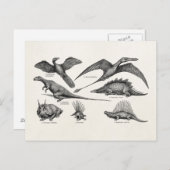 ヴィンテージ恐竜イラストレーションレトロ恐竜 ポストカード (正面/裏面)