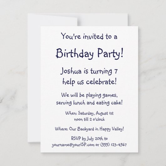 ヴィンテージ恐竜ディロフォサウルス誕生日パーティー 招待状 (裏面)