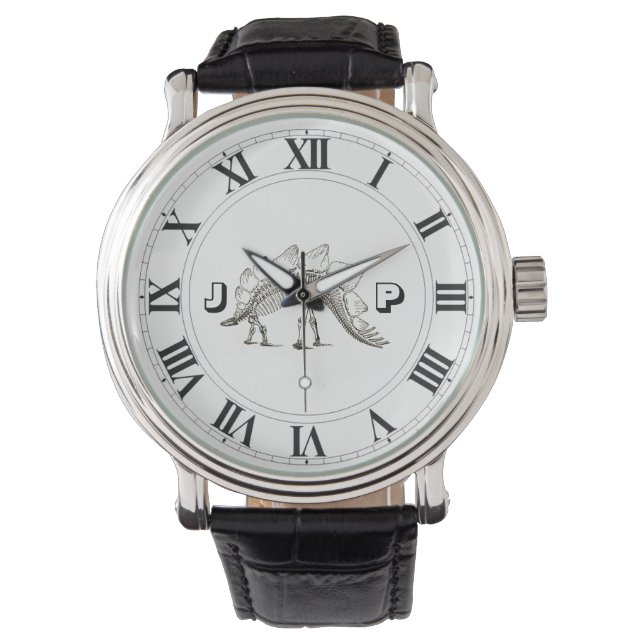 ヴィンテージ恐竜メンズレザーストラップウォッチ 腕時計 (正面)