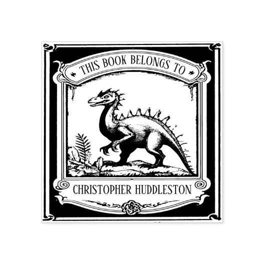 ヴィンテージ恐竜名前をカスタムする蔵書票 ラバースタンプ (インプリント)