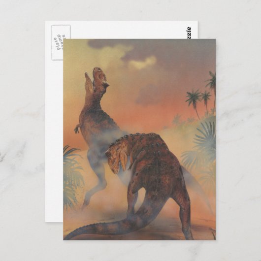 ヴィンテージ恐竜、ジャングルのカルノタウロスの轟音 ポストカード (正面/裏面)