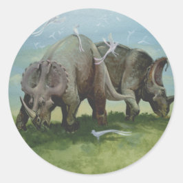 ヴィンテージ恐竜 セントロサウルス 草原で放牧 ラウンドシール