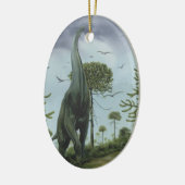 ヴィンテージ恐竜、ソロポセイドンと鳥飛んでいる セラミックオーナメント (左)