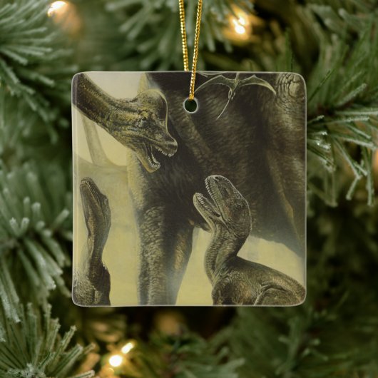 ヴィンテージ恐竜、トルボサウルスとブラチオサウルス セラミックオーナメント (ツリー)
