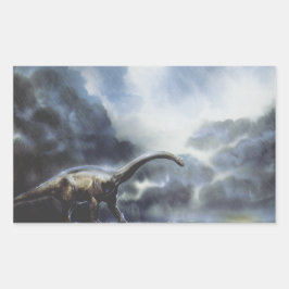 ヴィンテージ恐竜 バラパサウルスと嵐の雲 長方形シール