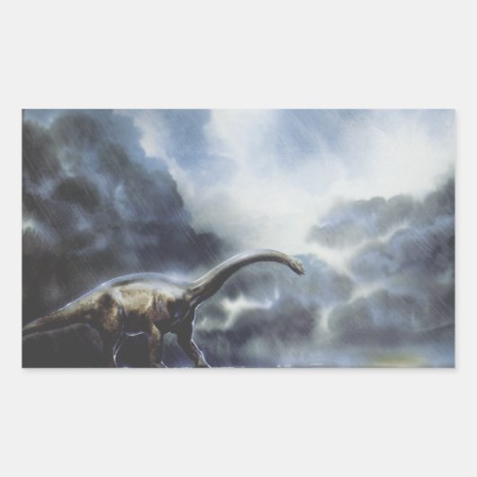 ヴィンテージ恐竜 バラパサウルスと嵐の雲 長方形シール (正面)