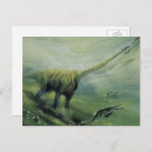 ヴィンテージ恐竜、ブラキオサウルスが海で泳ぐ ポストカード (正面/裏面)