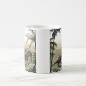 ヴィンテージ恐竜、ヤシの木を持つアマルガサウルス コーヒーマグカップ (中央)