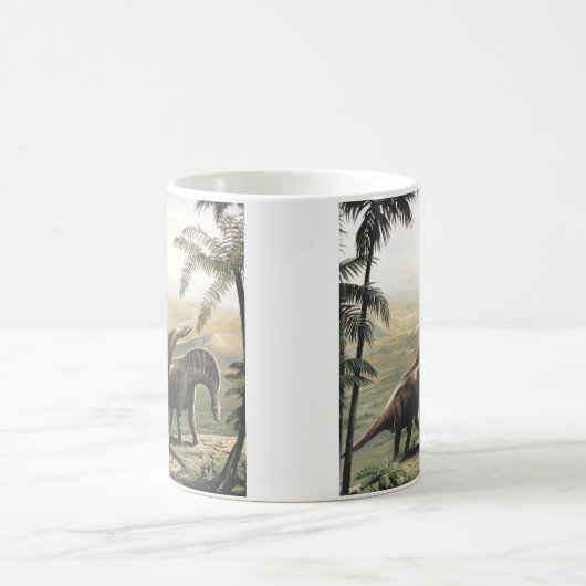 ヴィンテージ恐竜、ヤシの木を持つアマルガサウルス コーヒーマグカップ (中央)