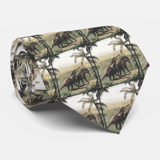 ヴィンテージ恐竜、ヤシの木を持つアマルガサウルス ネクタイ (ロール)