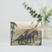 ヴィンテージ恐竜、ヤシの木を持つアマルガサウルス ポストカード (スタンド正面)