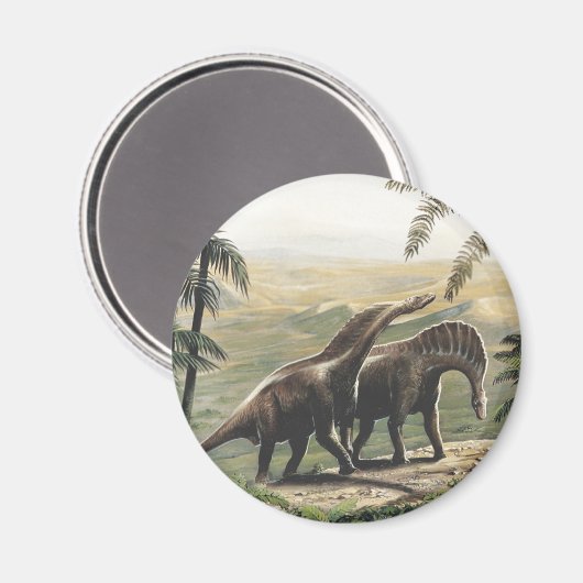ヴィンテージ恐竜、ヤシの木を持つアマルガサウルス マグネット (正面/裏面)