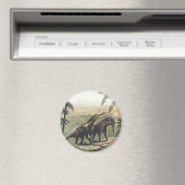 ヴィンテージ恐竜、ヤシの木を持つアマルガサウルス マグネット (インサイチュ (食洗機))