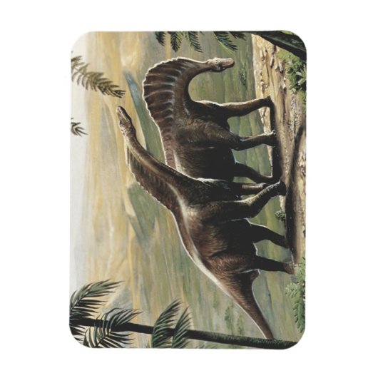 ヴィンテージ恐竜、ヤシの木を持つアマルガサウルス マグネット (縦)