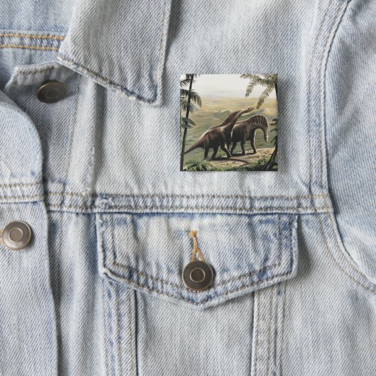 ヴィンテージ恐竜、ヤシの木を持つアマルガサウルス 缶バッジ (インサイチュ)