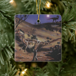 ヴィンテージ恐竜、星空の下のディロフォサウルス セラミックオーナメント