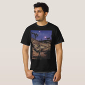 ヴィンテージ恐竜、星空の下のディロフォサウルス Tシャツ (正面フル)