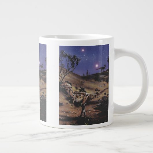 ヴィンテージ恐竜、星空の夜のdilophosaurus ジャンボコーヒーマグカップ (右)