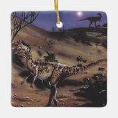 ヴィンテージ恐竜、星空の夜のdilophosaurus セラミックオーナメント (正面)