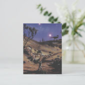 ヴィンテージ恐竜、星空の夜のdilophosaurus ポストカード (スタンド正面)