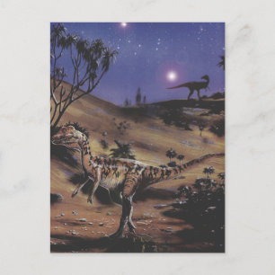 ヴィンテージ恐竜、星空の夜のdilophosaurus ポストカード
