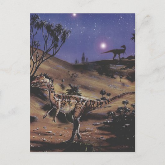 ヴィンテージ恐竜、星空の夜のdilophosaurus ポストカード (正面)
