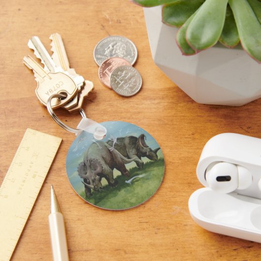 ヴィンテージ恐竜、牧草地のセントロザウルスの放牧 キーホルダー (デスク)