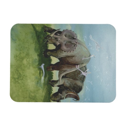 ヴィンテージ恐竜、牧草地のセントロザウルスの放牧 マグネット (横)