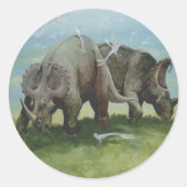 ヴィンテージ恐竜、牧草地のセントロザウルスの放牧 ラウンドシール (正面)