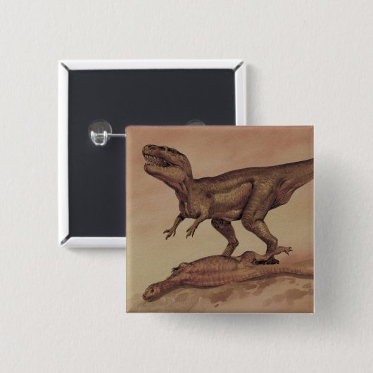 ヴィンテージ恐竜、肉食動物ギガノトサウルス 缶バッジ (正面&裏面)