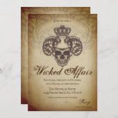 ヴィンテージ悪事ゴシックスカルハローウィンパーティ 招待状 (正面/裏面)