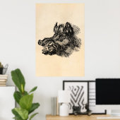 ヴィンテージ悪質なイノシシwタックステンプレート ポスター (ホームオフィス)