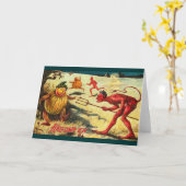 ヴィンテージ悪魔がゴブリンを追いかけるハロウィーン応援! カード (黄色い花)