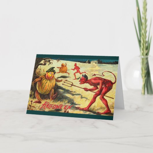 ヴィンテージ悪魔がゴブリンを追いかけるハロウィーン応援! カード (正面)